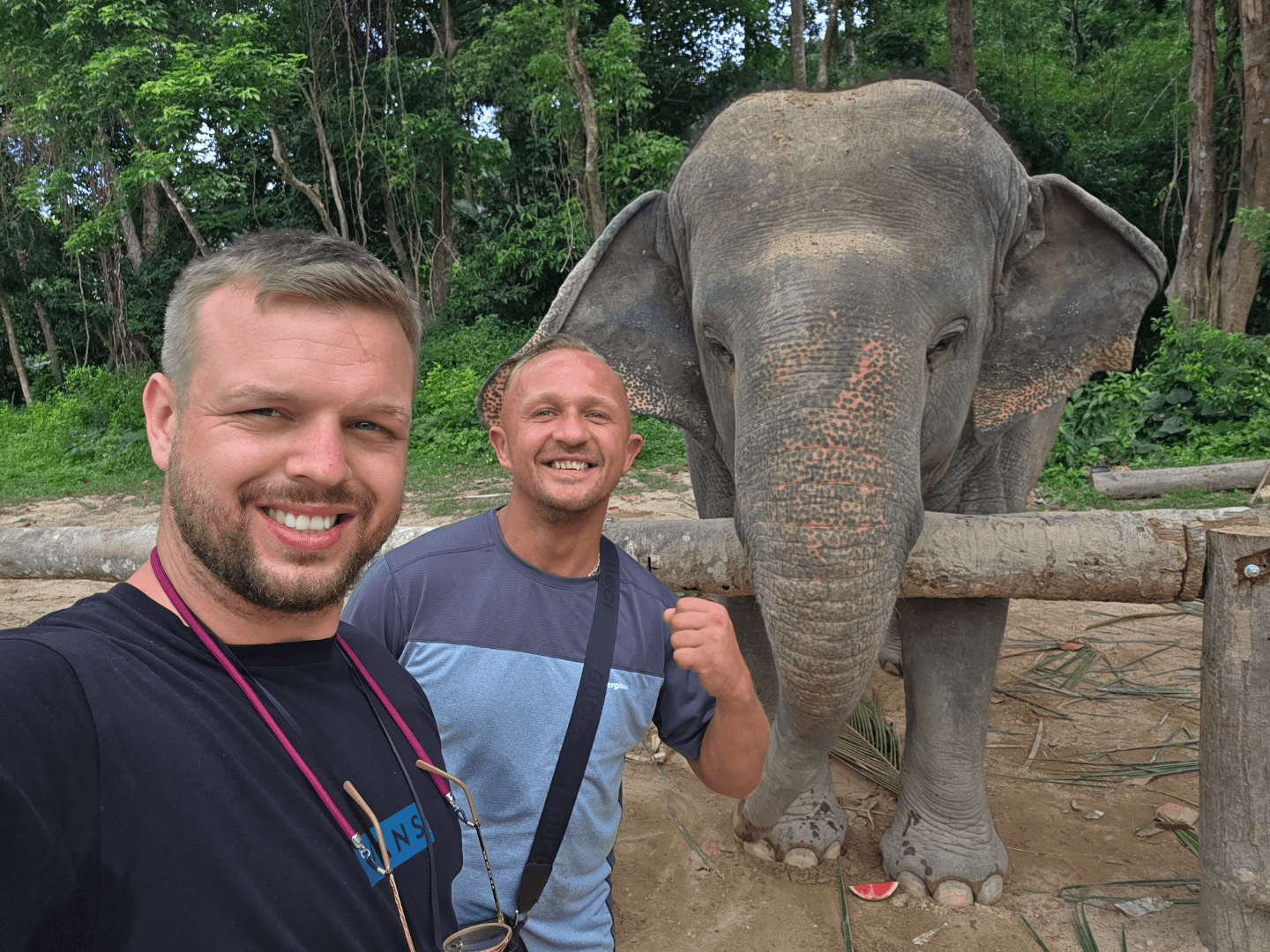 Tan man & Stoner supporting the elephants